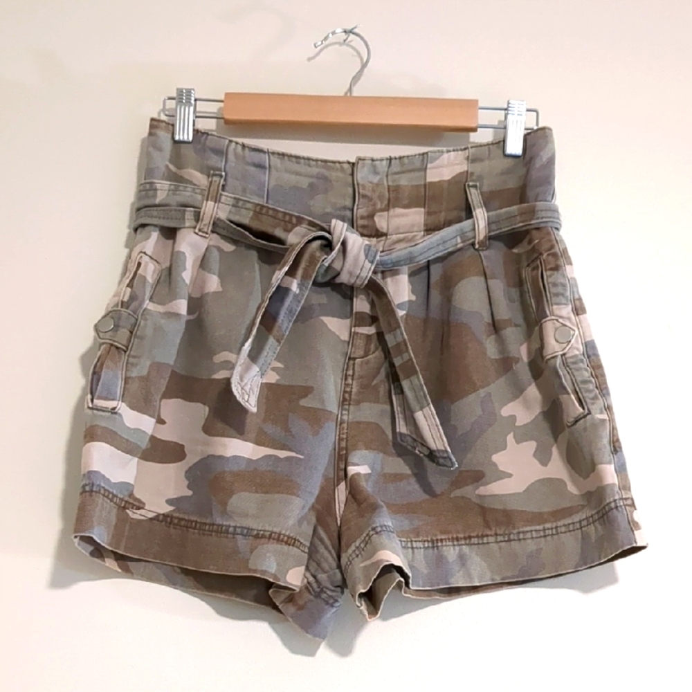 Topshop High Waist Paperbag Camo Shorts 6 soft cotton twill